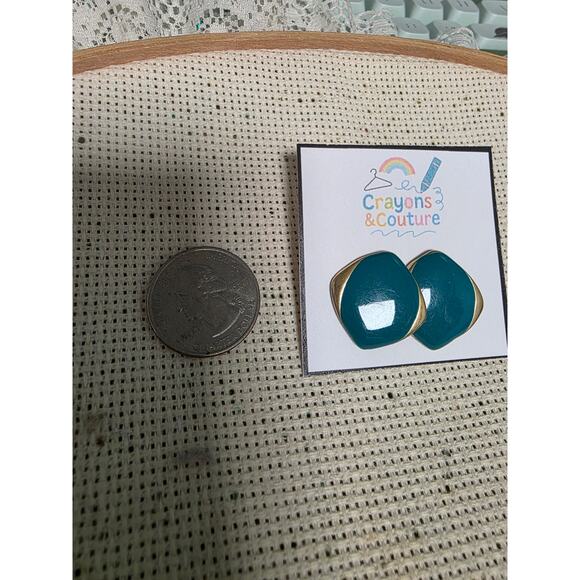VTG 80's Turquoise Studs Gold Costume Fun Party Simple - Picture 2 of 3